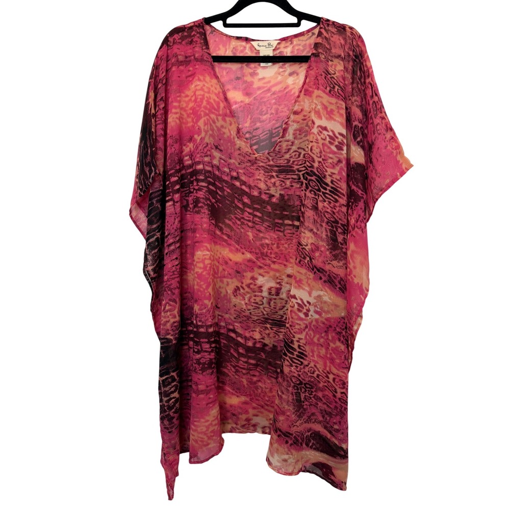 Gypsie Blu Pink Orange Animal Print Kaftan Cover Up‎ V-Neck One Size 124593